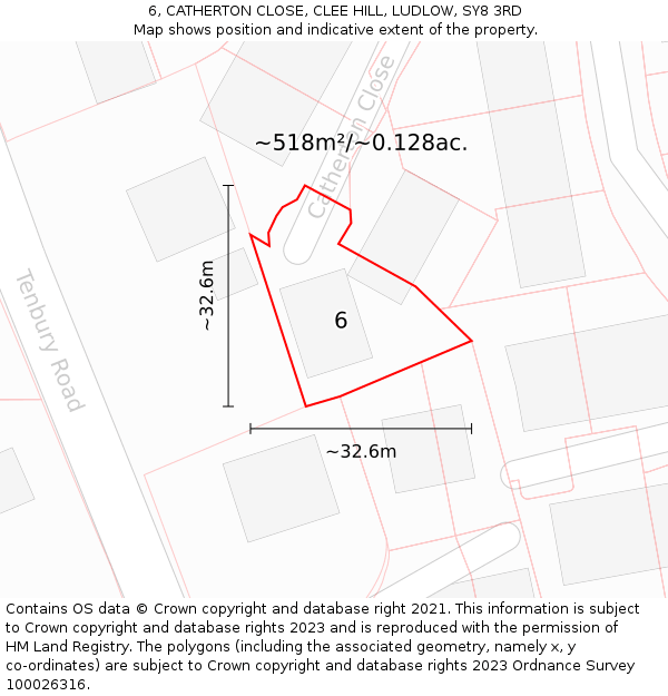 6, CATHERTON CLOSE, CLEE HILL, LUDLOW, SY8 3RD: Plot and title map