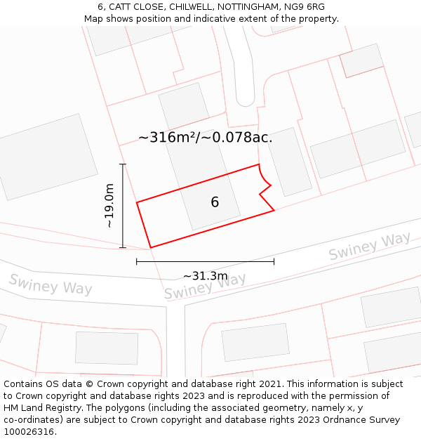 6, CATT CLOSE, CHILWELL, NOTTINGHAM, NG9 6RG: Plot and title map