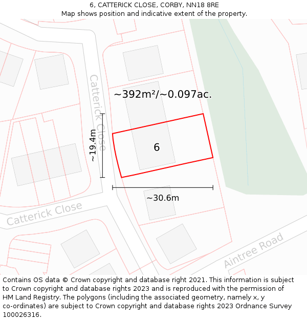 6, CATTERICK CLOSE, CORBY, NN18 8RE: Plot and title map