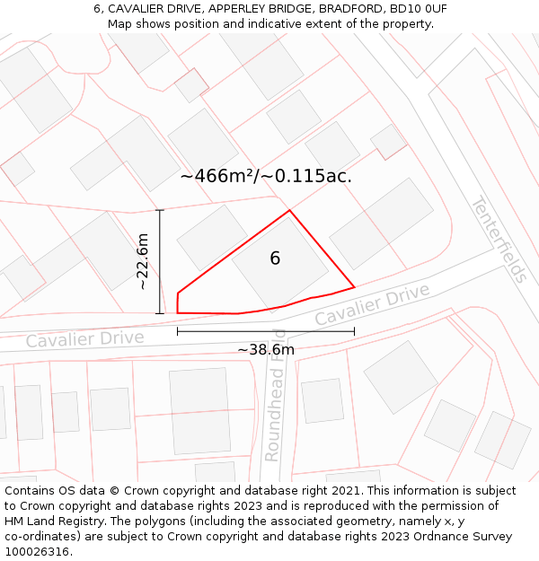6, CAVALIER DRIVE, APPERLEY BRIDGE, BRADFORD, BD10 0UF: Plot and title map