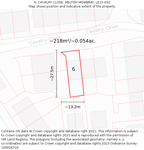 6, CAVALRY CLOSE, MELTON MOWBRAY, LE13 0SZ: Plot and title map