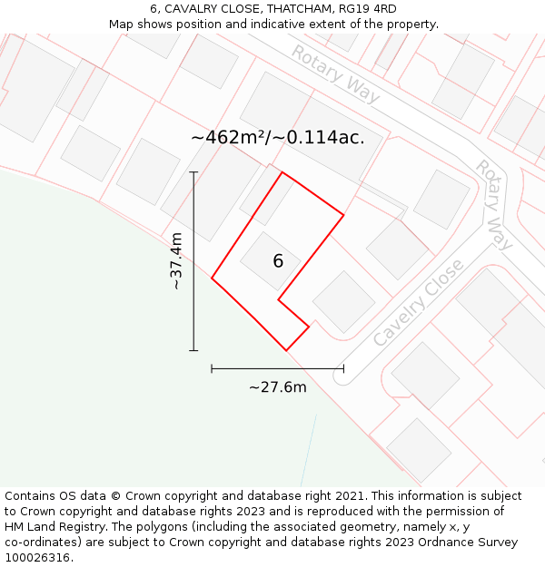 6, CAVALRY CLOSE, THATCHAM, RG19 4RD: Plot and title map