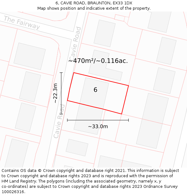 6, CAVIE ROAD, BRAUNTON, EX33 1DX: Plot and title map