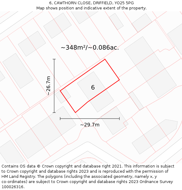 6, CAWTHORN CLOSE, DRIFFIELD, YO25 5PG: Plot and title map