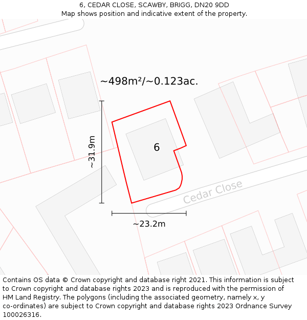 6, CEDAR CLOSE, SCAWBY, BRIGG, DN20 9DD: Plot and title map