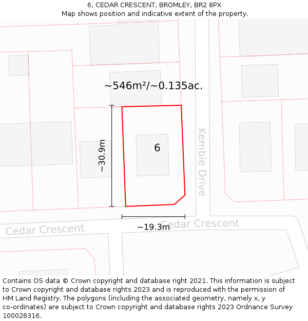6, CEDAR CRESCENT, BROMLEY, BR2 8PX: Plot and title map
