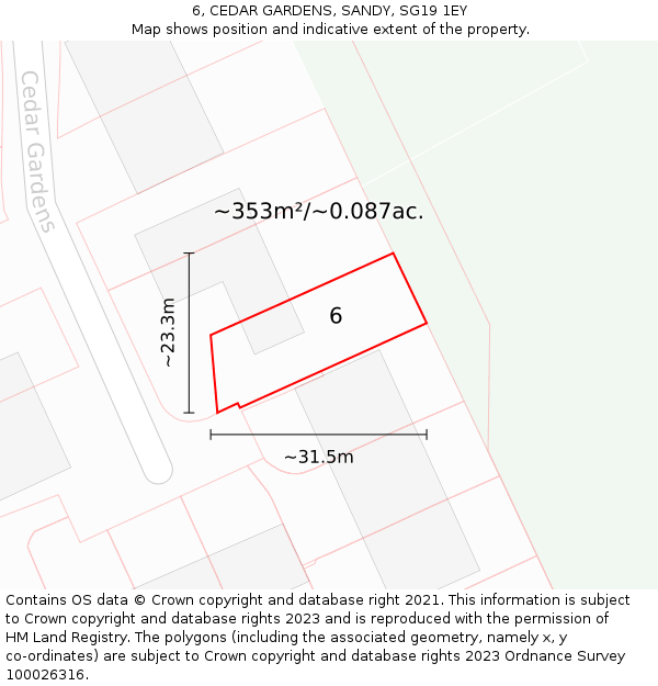 6, CEDAR GARDENS, SANDY, SG19 1EY: Plot and title map