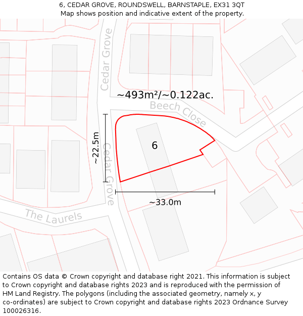 6, CEDAR GROVE, ROUNDSWELL, BARNSTAPLE, EX31 3QT: Plot and title map
