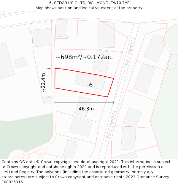 6, CEDAR HEIGHTS, RICHMOND, TW10 7AE: Plot and title map