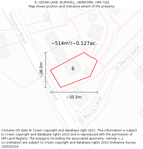 6, CEDAR LANE, BURGHILL, HEREFORD, HR4 7QQ: Plot and title map