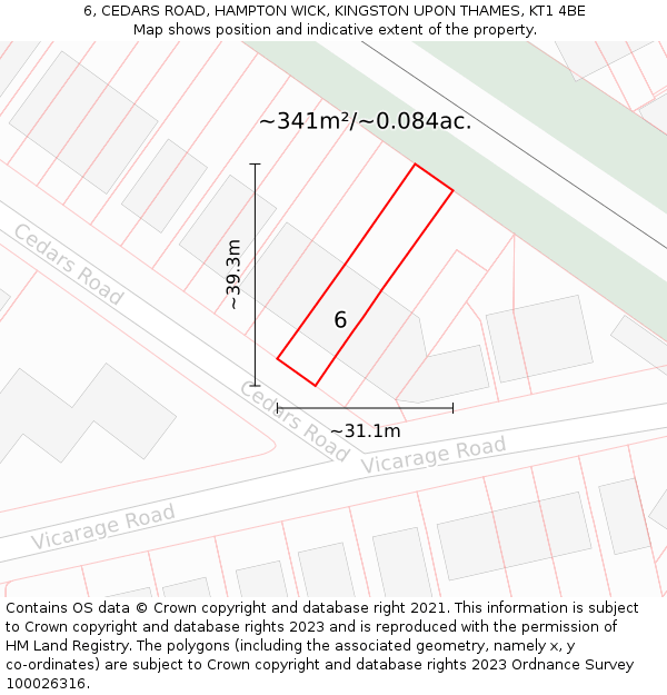 6, CEDARS ROAD, HAMPTON WICK, KINGSTON UPON THAMES, KT1 4BE: Plot and title map
