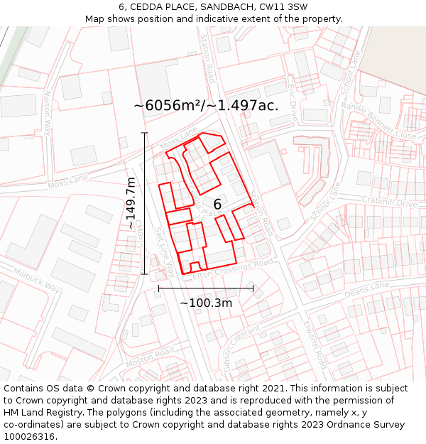 6, CEDDA PLACE, SANDBACH, CW11 3SW: Plot and title map
