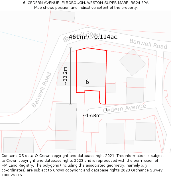 6, CEDERN AVENUE, ELBOROUGH, WESTON-SUPER-MARE, BS24 8PA: Plot and title map