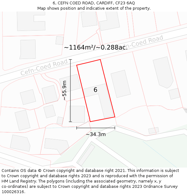 6, CEFN COED ROAD, CARDIFF, CF23 6AQ: Plot and title map