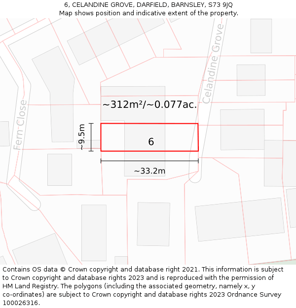 6, CELANDINE GROVE, DARFIELD, BARNSLEY, S73 9JQ: Plot and title map