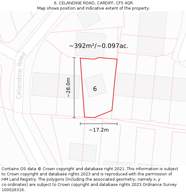6, CELANDINE ROAD, CARDIFF, CF5 4QR: Plot and title map