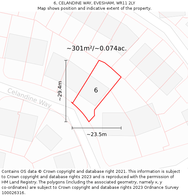 6, CELANDINE WAY, EVESHAM, WR11 2LY: Plot and title map