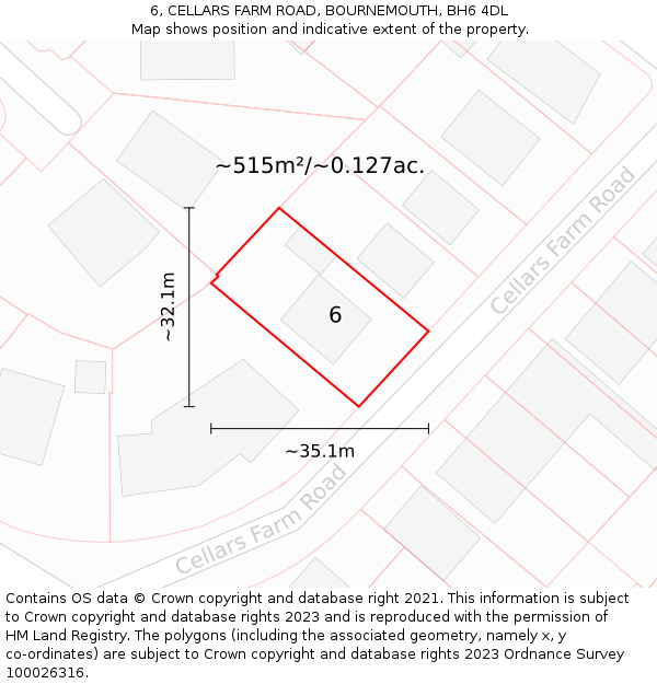 6, CELLARS FARM ROAD, BOURNEMOUTH, BH6 4DL: Plot and title map