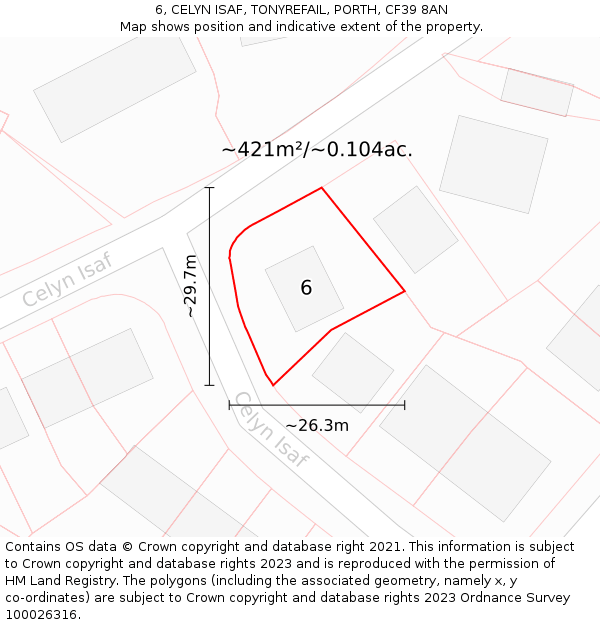 6, CELYN ISAF, TONYREFAIL, PORTH, CF39 8AN: Plot and title map