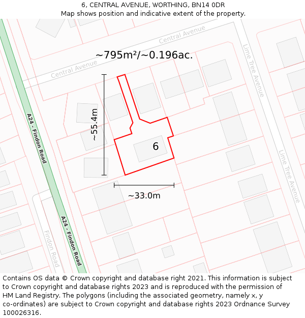 6, CENTRAL AVENUE, WORTHING, BN14 0DR: Plot and title map