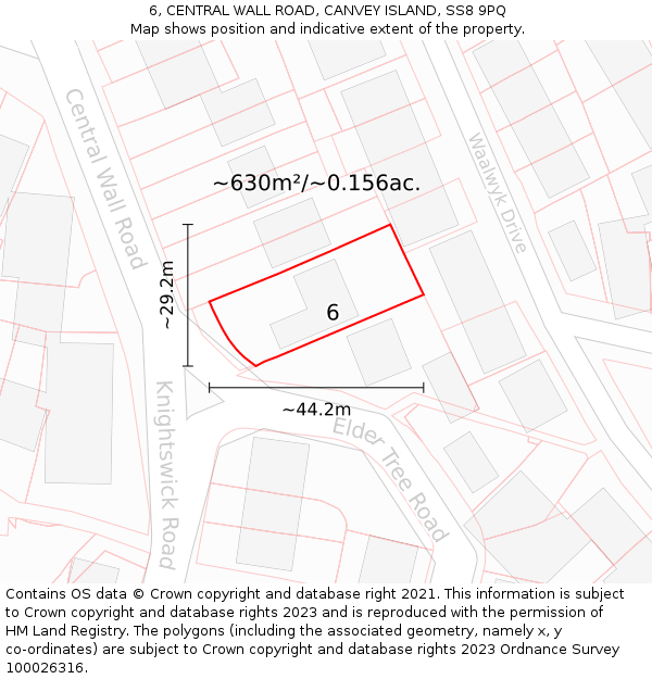 6, CENTRAL WALL ROAD, CANVEY ISLAND, SS8 9PQ: Plot and title map