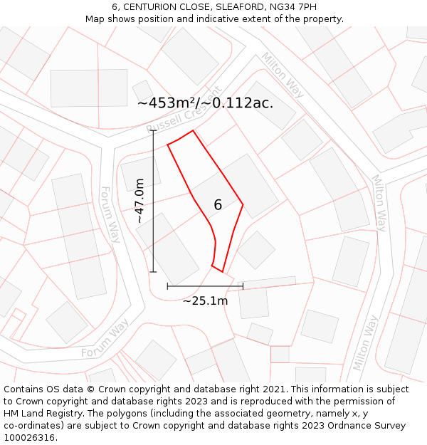 6, CENTURION CLOSE, SLEAFORD, NG34 7PH: Plot and title map