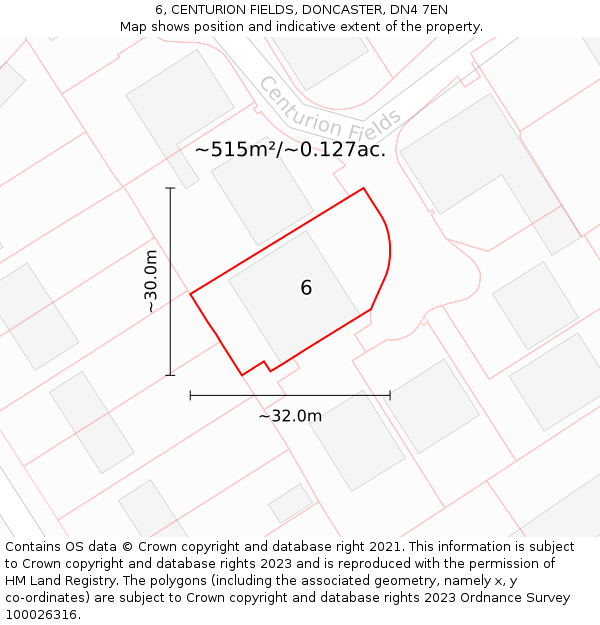 6, CENTURION FIELDS, DONCASTER, DN4 7EN: Plot and title map