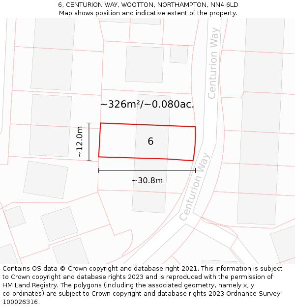 6, CENTURION WAY, WOOTTON, NORTHAMPTON, NN4 6LD: Plot and title map