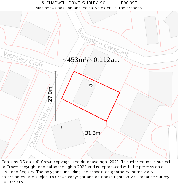 6, CHADWELL DRIVE, SHIRLEY, SOLIHULL, B90 3ST: Plot and title map