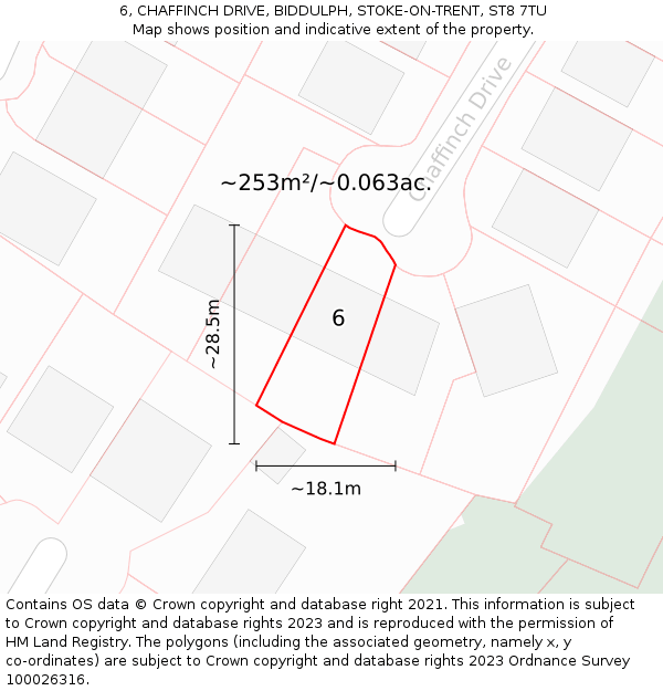 6, CHAFFINCH DRIVE, BIDDULPH, STOKE-ON-TRENT, ST8 7TU: Plot and title map