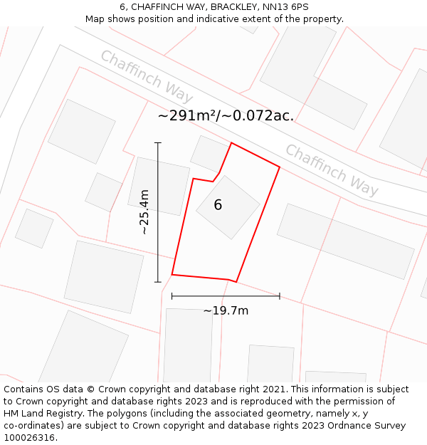 6, CHAFFINCH WAY, BRACKLEY, NN13 6PS: Plot and title map