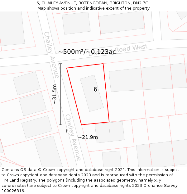 6, CHAILEY AVENUE, ROTTINGDEAN, BRIGHTON, BN2 7GH: Plot and title map