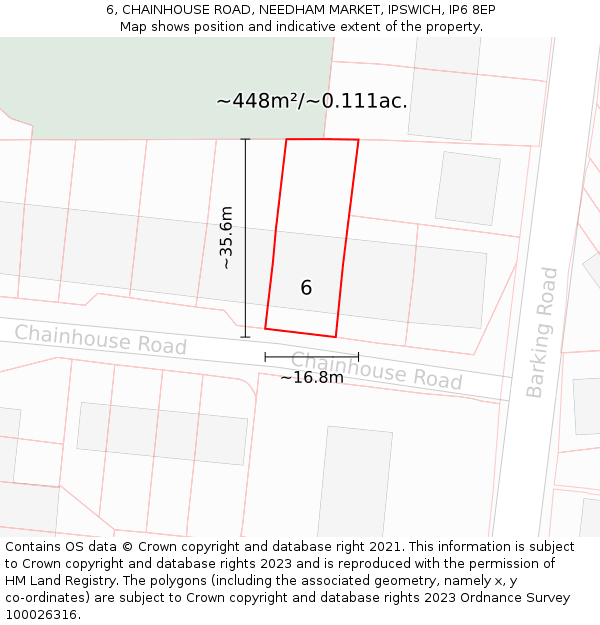 6, CHAINHOUSE ROAD, NEEDHAM MARKET, IPSWICH, IP6 8EP: Plot and title map
