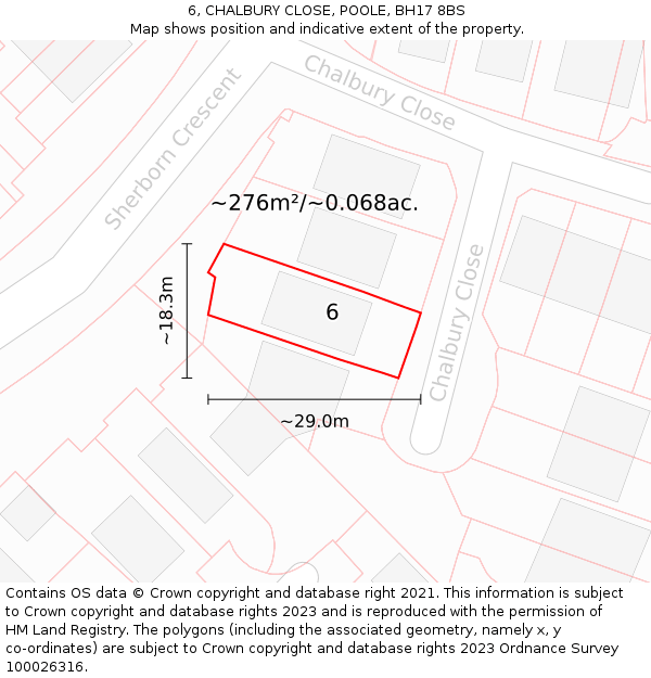 6, CHALBURY CLOSE, POOLE, BH17 8BS: Plot and title map