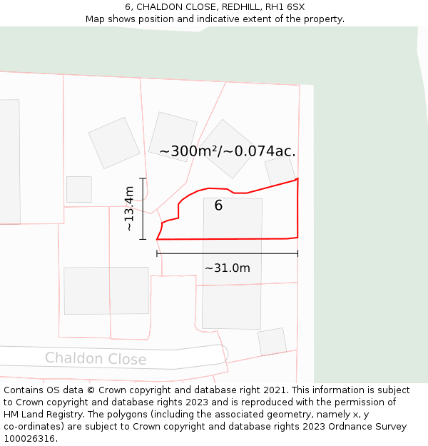 6, CHALDON CLOSE, REDHILL, RH1 6SX: Plot and title map