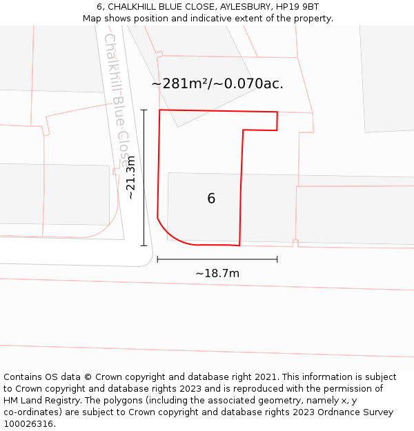6, CHALKHILL BLUE CLOSE, AYLESBURY, HP19 9BT: Plot and title map