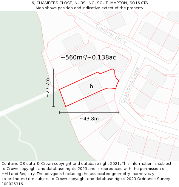 6, CHAMBERS CLOSE, NURSLING, SOUTHAMPTON, SO16 0TA: Plot and title map