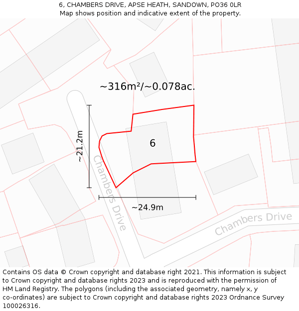 6, CHAMBERS DRIVE, APSE HEATH, SANDOWN, PO36 0LR: Plot and title map