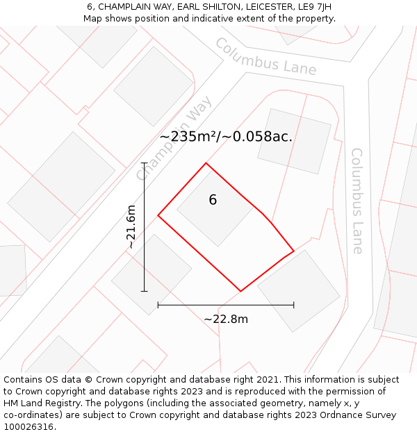 6, CHAMPLAIN WAY, EARL SHILTON, LEICESTER, LE9 7JH: Plot and title map