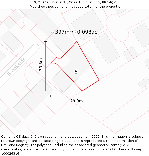6, CHANCERY CLOSE, COPPULL, CHORLEY, PR7 4QZ: Plot and title map