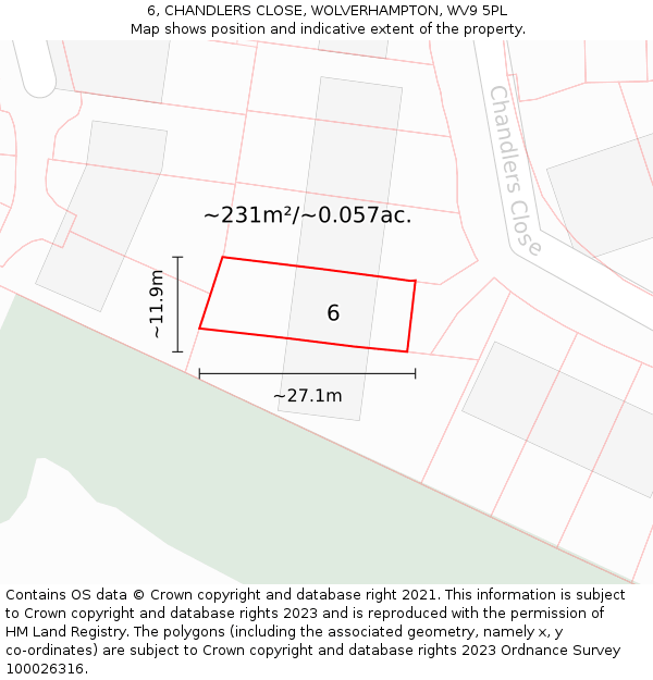 6, CHANDLERS CLOSE, WOLVERHAMPTON, WV9 5PL: Plot and title map