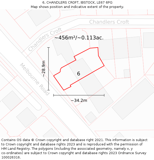 6, CHANDLERS CROFT, IBSTOCK, LE67 6PG: Plot and title map