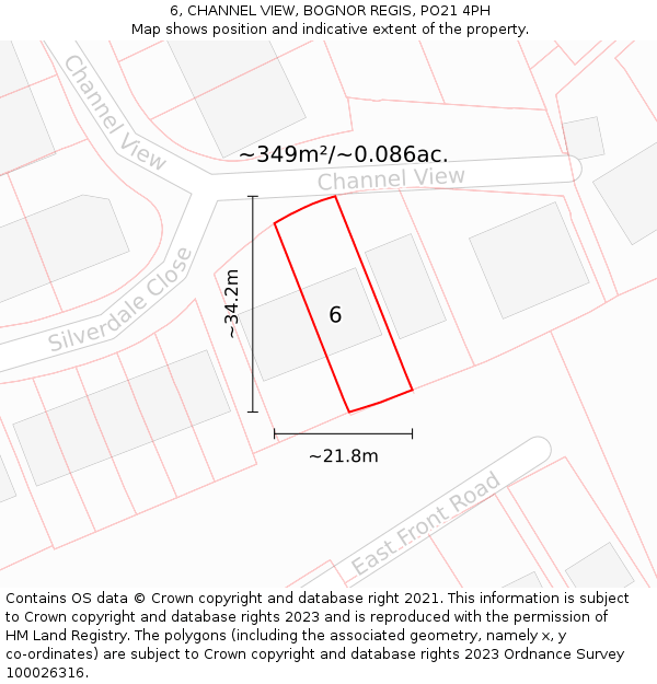 6, CHANNEL VIEW, BOGNOR REGIS, PO21 4PH: Plot and title map