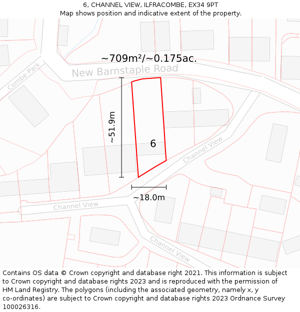 6, CHANNEL VIEW, ILFRACOMBE, EX34 9PT: Plot and title map