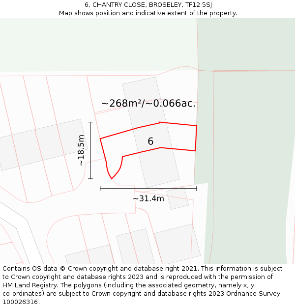 6, CHANTRY CLOSE, BROSELEY, TF12 5SJ: Plot and title map