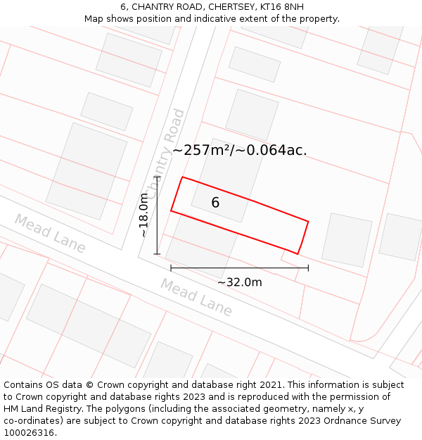 6, CHANTRY ROAD, CHERTSEY, KT16 8NH: Plot and title map