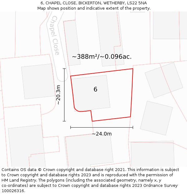 6, CHAPEL CLOSE, BICKERTON, WETHERBY, LS22 5NA: Plot and title map