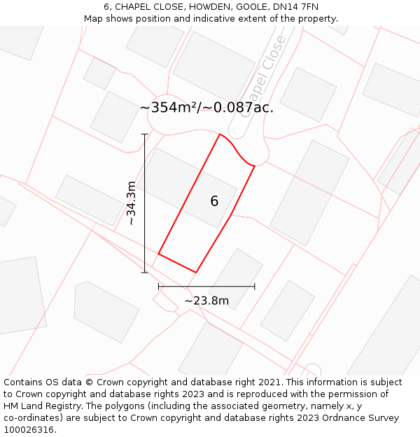6, CHAPEL CLOSE, HOWDEN, GOOLE, DN14 7FN: Plot and title map