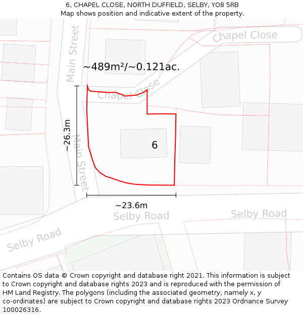 6, CHAPEL CLOSE, NORTH DUFFIELD, SELBY, YO8 5RB: Plot and title map