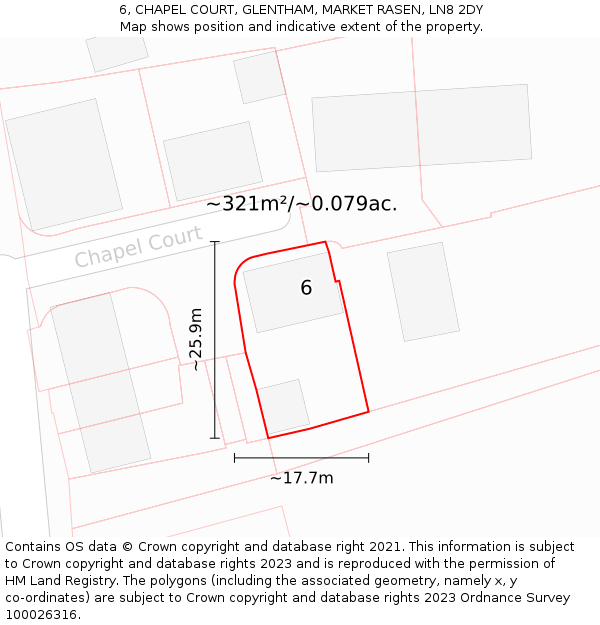 6, CHAPEL COURT, GLENTHAM, MARKET RASEN, LN8 2DY: Plot and title map